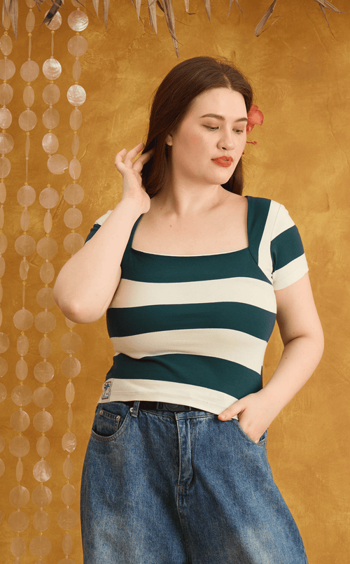 STEFFY TOP - TEAL STRIPES