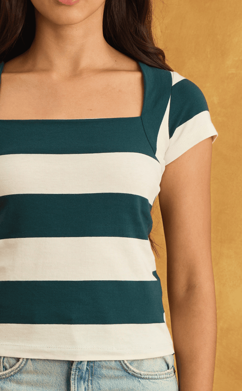 STEFFY TOP - TEAL STRIPES