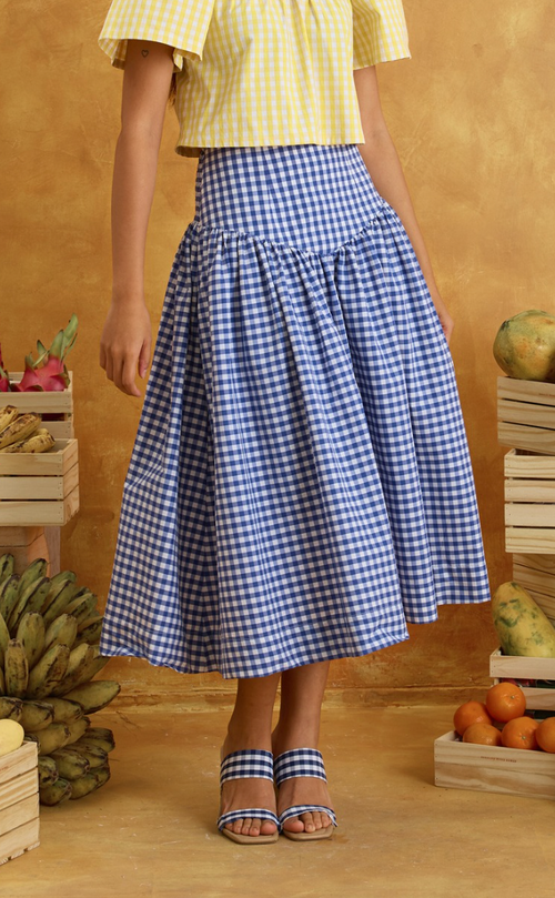 JOSEFA SKIRT - NAVY BLUE GINGHAM (PRE-ORDER)