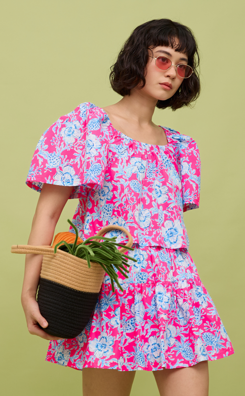 VANIA TOP - NEON PINK-BLUE FLORAL