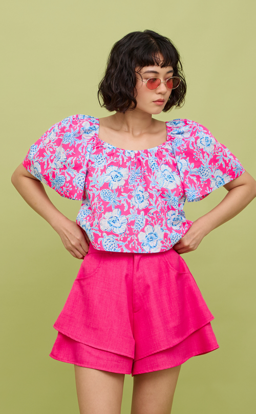 VANIA TOP - NEON PINK-BLUE FLORAL