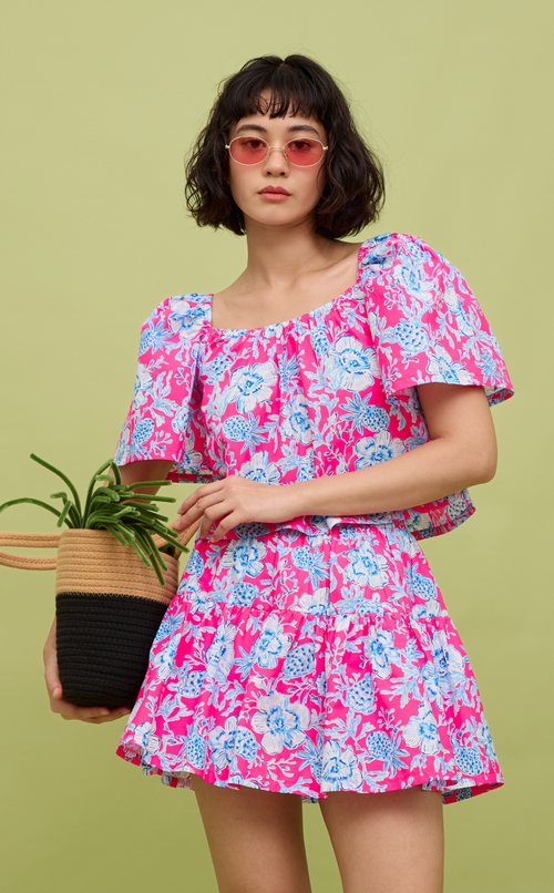 VANIA TOP - NEON PINK-BLUE FLORAL