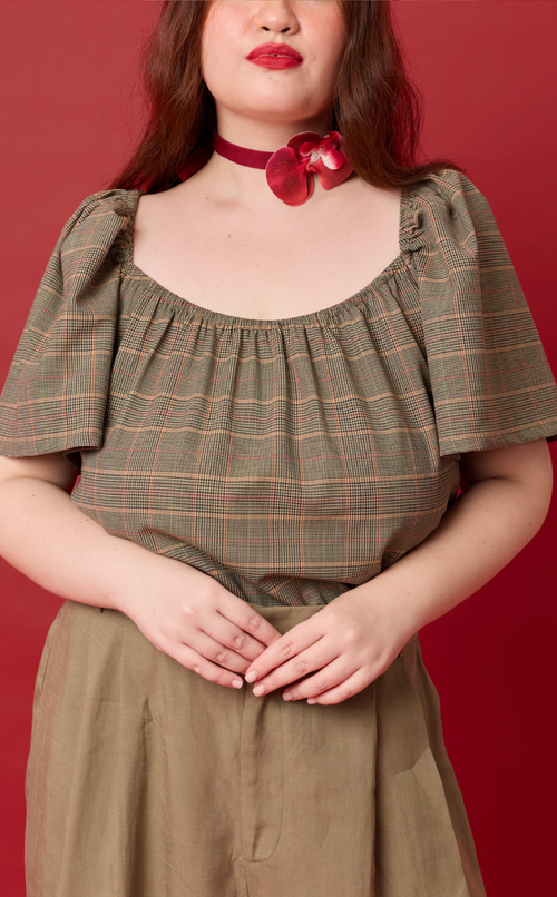 VANIA TOP - HOUNDSTOOTH PLAID