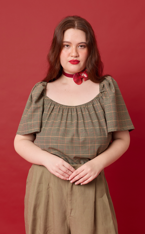 VANIA TOP - HOUNDSTOOTH PLAID