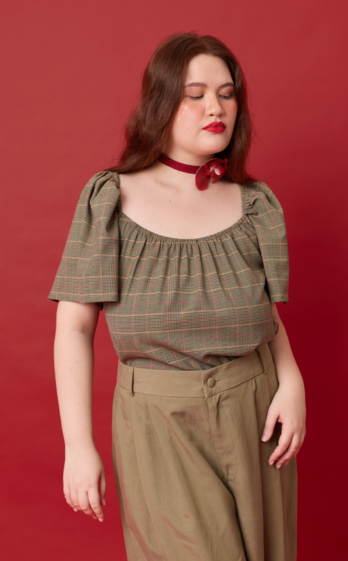 VANIA TOP - HOUNDSTOOTH PLAID