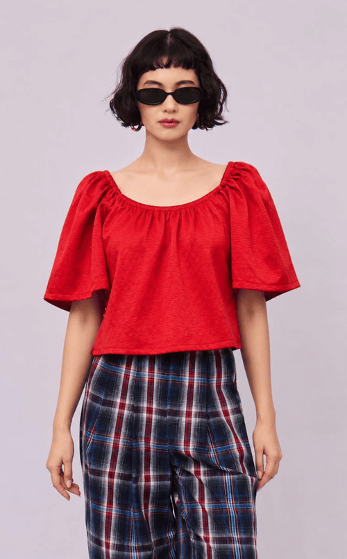 VANIA TOP - RED JACQUARD