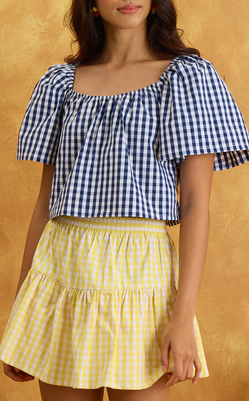 VANIA TOP - NAVY BLUE GINGHAM Shop.TayoStudio
